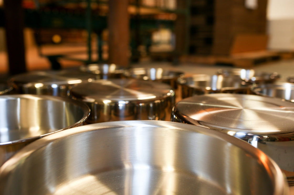 Stainless steel cookware in the factory