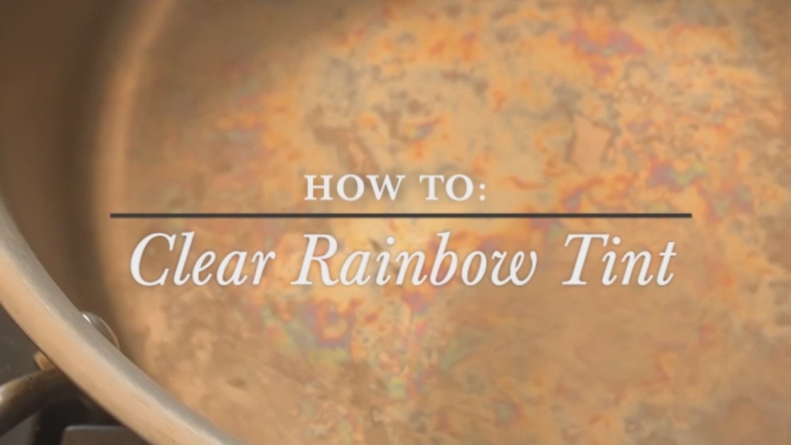 Rainbow tint on a stainless steel pan