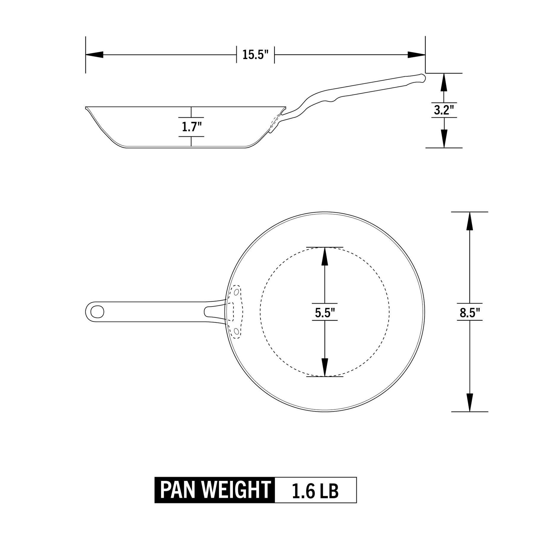 Frying Pan - 8” Dimensions & Drawings