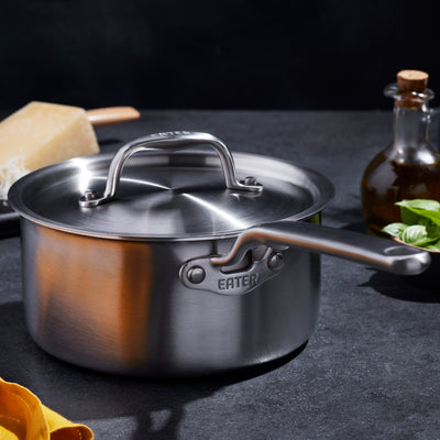 Eater x Heritage Steel 3 Quart Saucepan with Lid