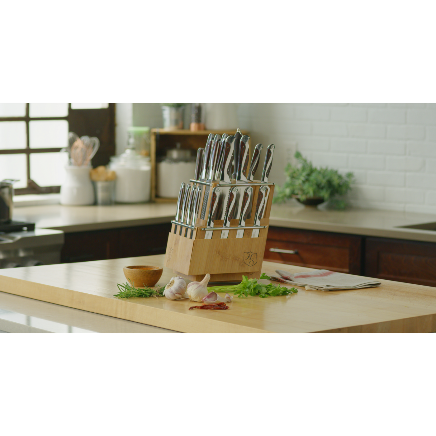 Cathedral Galaxy German Kitchen Knife Set 2 Stainless Chef's & Bread  Sunburst