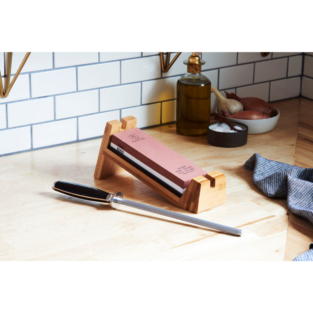 Sewroro Wooden Whetstone Holder – Non-Slip Sharpening Base With Silicone Grip, Fits Most Sharpening Stones, Light Brown